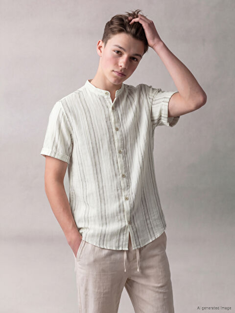 LCW Kids Hakim Yaka Çizgili Poplin Erkek Çocuk Gömlek