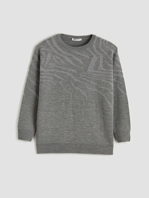 LCW Grace Bisiklet Yaka Desenli Kadın Triko Kazak - S6M260Z8-D2X