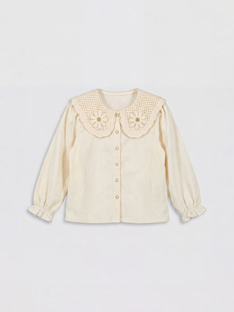 LCW Kids Çiçek Nakışlı Kız Çocuk Kadife Gömlek