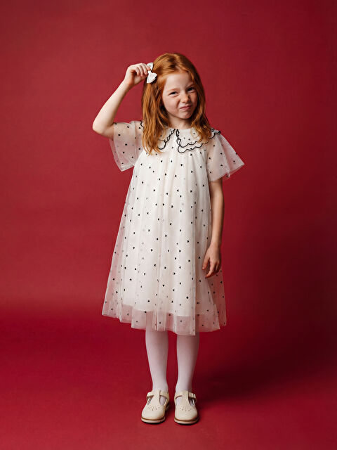 LCW Kids Bebe Yaka Kalp Desenli Kız Çocuk Elbise - S6M316Z1-LRA