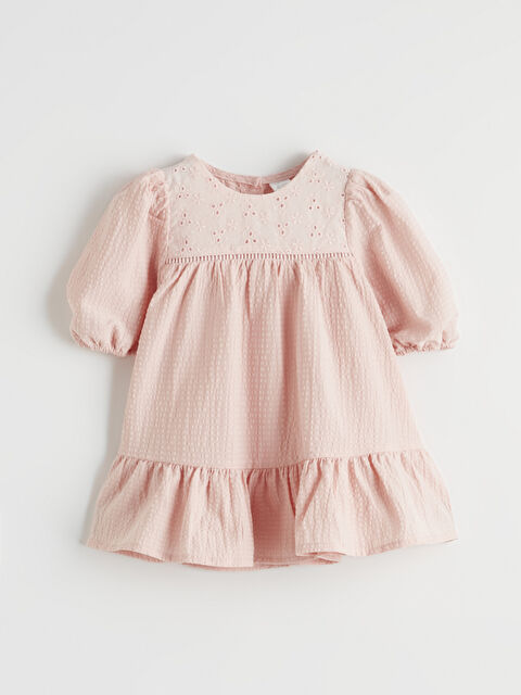 LCW baby Nakışlı Bisiklet Yaka Balon Kollu Kız Bebek Elbise - S6M330Z1-G3G