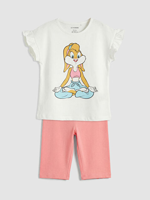 LCW baby طقم بيجاما قصيرة مطبوعة للبنات الصغيرات من لوني تونز - S6M332Z1-FDU