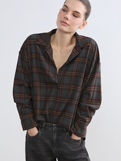 LCW Vision Ekose Oversize Kadın Gömlek - S6M334Z8-LML