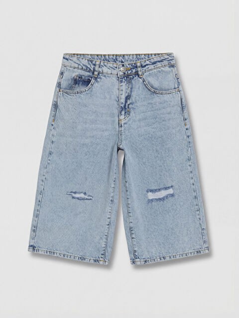LCW Kids Yırtık Detaylı Kız Çocuk Jean Şortolon