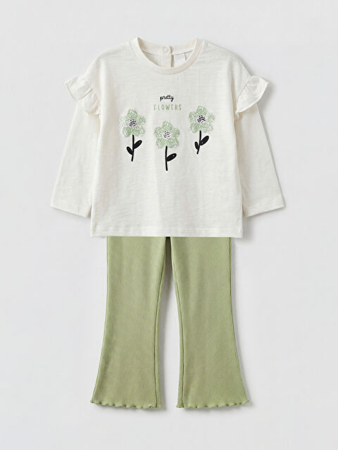 LCW baby Floral Embroidered Baby Girls' Blouse and Leggings 2 Pack Set - S6M352Z1-FDL