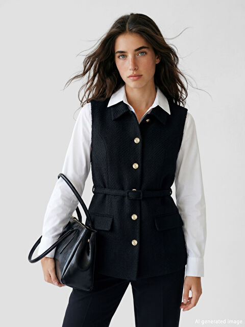 LCW Modest Gömlek Yaka Kadın Tüvit Klasik Yelek - S6M375Z8-CVL