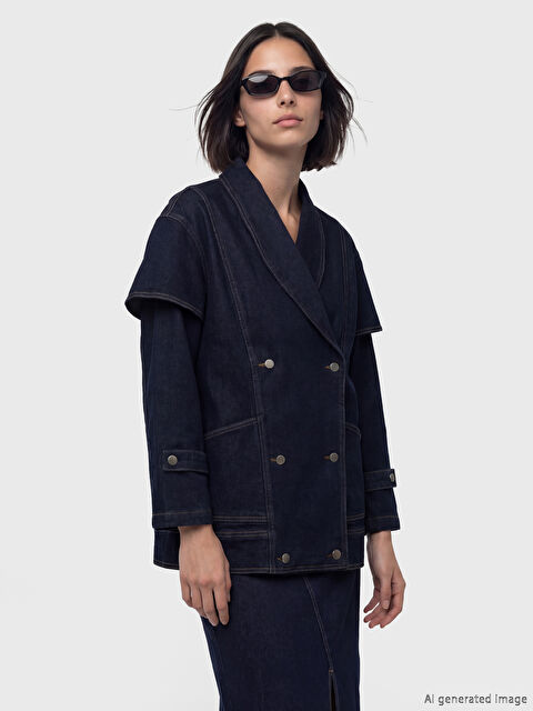 Natuvera Kruvaze Yaka Kadın Jean Ceket - S6M387Z8-YZA