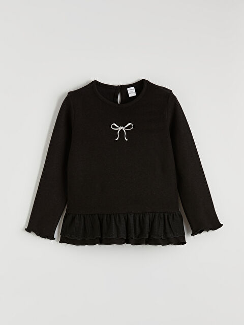 LCW Kids Bisiklet Yaka Fiyonk Nakışlı Kız Çocuk Tişört - S6M436Z1-CVL