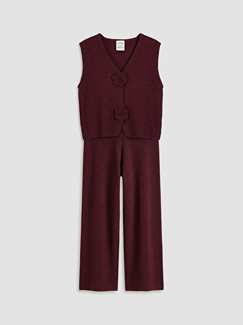 LCW Kids Çiçekli Düğmeli Kız Çocuk Triko Yelekli Takım - S6M443Z1-R3J