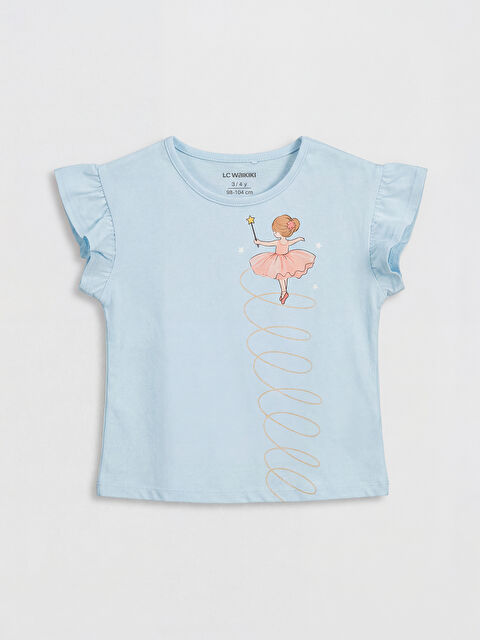 LC WAIKIKI Bisiklet Yaka Baskılı Kız Çocuk Fırfırlı Tişört - S6M460Z1-QXE