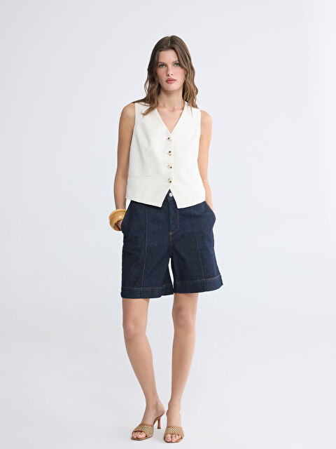 LCW EVERYDAY Yüksek Bel Bermuda Fit Kadın Jean Şort - S6M463Z8-309