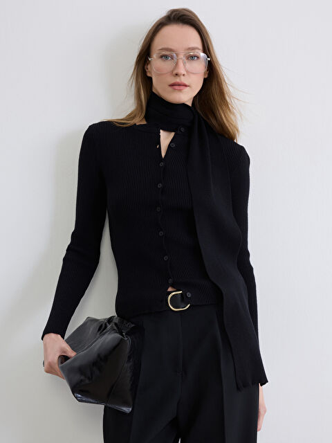 LCW Vision Fular Yaka Fitilli Kadın Triko Hırka - S6M465Z8-CVL