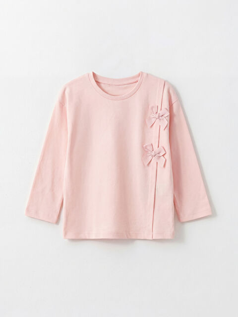 LCW Kids Bisiklet Yaka Fiyonk Detaylı Kız Çocuk Tişört - S6M503Z1-FRA