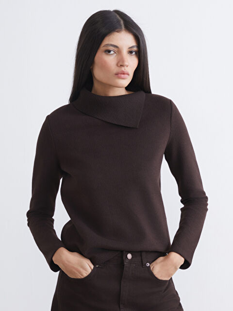 LCW Vision Asimetrik Dik Yaka Kadın Triko Kazak - S6M509Z8-HDD