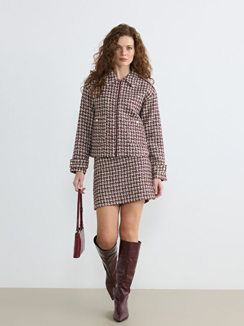 LCWAIKIKI Classic Beli Fermuarlı Kazayağı Desenli Mini Etek - S6M573Z8-LPA