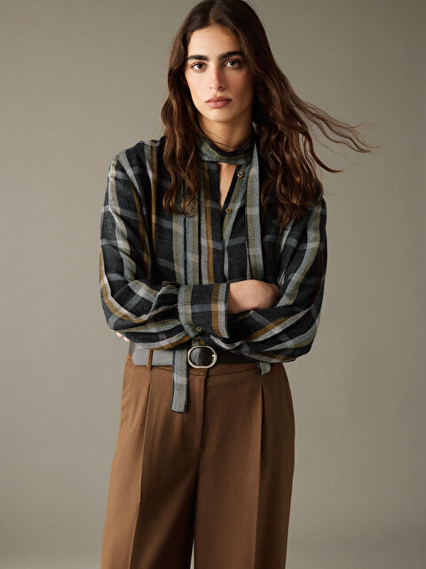 LCW Vision Şal Yaka Ekose Kadın Gömlek - S6M591Z8-LML