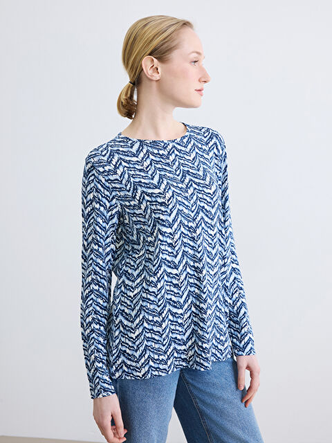 LC WAIKIKI Bisiklet Yaka Desenli Kadın Tişört - S6M659Z8-LQQ