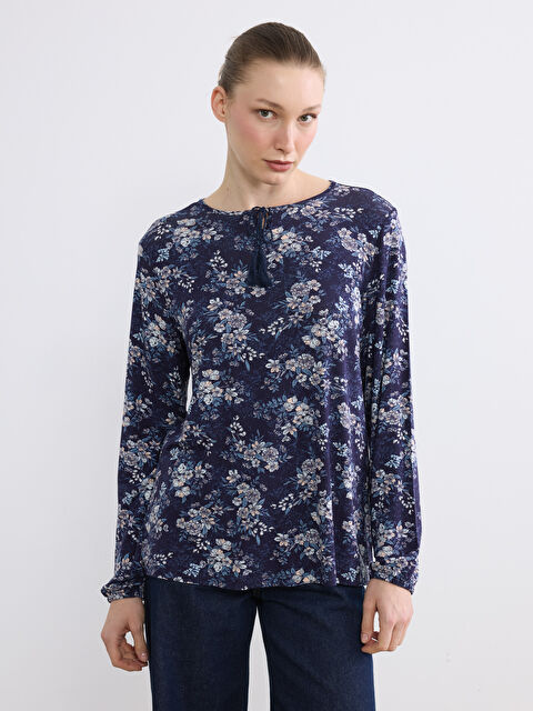 LC WAIKIKI Bağlamalı Yaka Çiçekli Bluz - S6M660Z8-LSJ