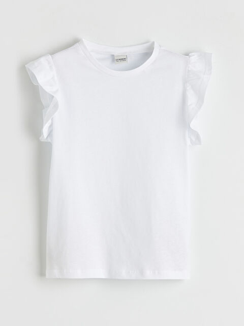 LCW ECO Bisiklet Yaka Kısa Kollu Fırfırlı Kız Çocuk Tişört - S6M677Z4-J5E