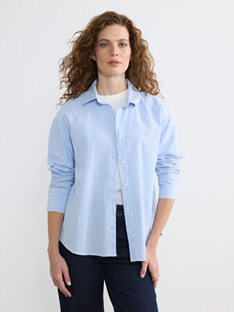 LCWAIKIKI Classic Çizgili Poplin Kadın Gömlek - S6M705Z8-LEN