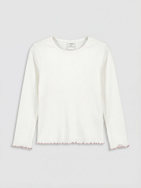 LCW Kids Bisiklet Yaka Fırfırlı Kız Çocuk Tişört - S6M736Z1-J1F