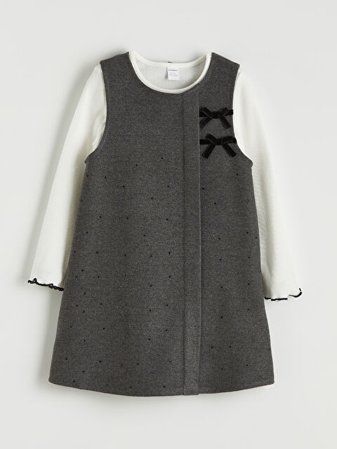 LCW Kids Bisiklet Yaka Kız Çocuk Salopet Elbise ve Tişört - S6M737Z1-L8N