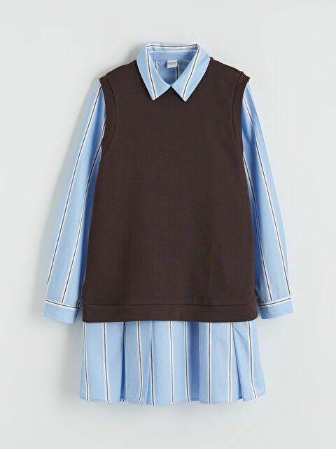 LCW Kids Bisiklet Yaka Çizgili Kız Çocuk Elbise ve Atlet - S6M757Z4-LEN