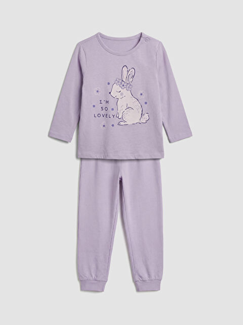 LCW Kids طقم بيجامة بناتي برقبة دائرية ومطبوعة. - S6M758Z1-G2N