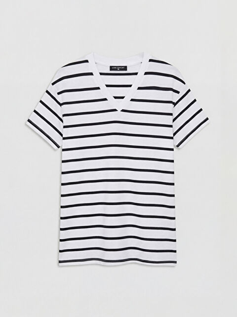 LCW Comfort V Yaka Çizgili Kadın Tişört	 - S6M770Z8-LEG