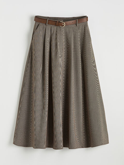 LCWAIKIKI Classic Beli Kemerli Çizgili Pile Detaylı A Kesim Etek - S6M776Z8-JSE
