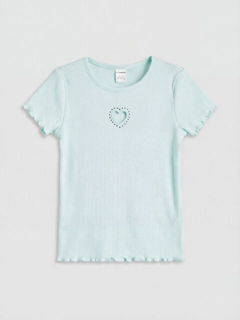 LCW Kids Bisiklet Yaka Nakışlı Kız Çocuk Tişört - S6M782Z1-FVE