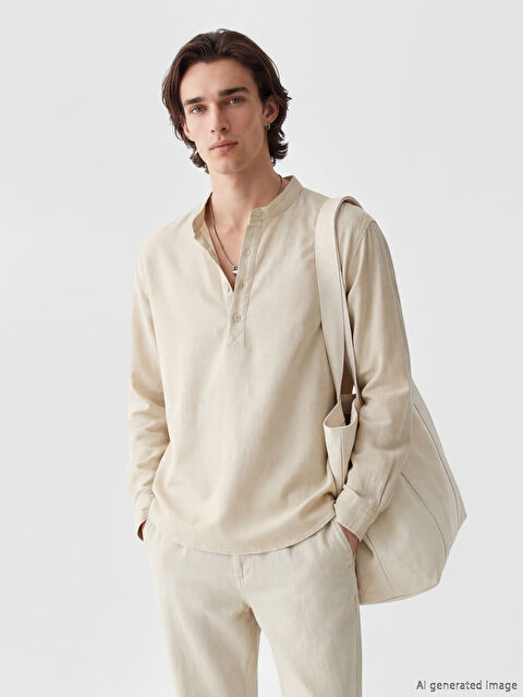 XSIDE Regular Fit Keten Görünümlü Erkek Gömlek	