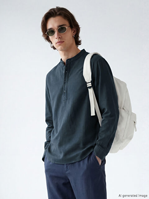 XSIDE Regular Fit Keten Görünümlü Erkek Gömlek	 - S6M784Z8-J2Y