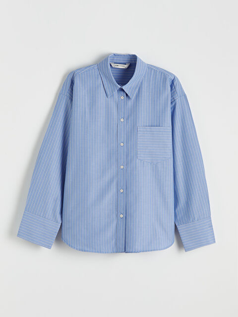 LCW Vision Çizgili Oversize Poplin Kadın Gömlek - S6M823Z8-LEN