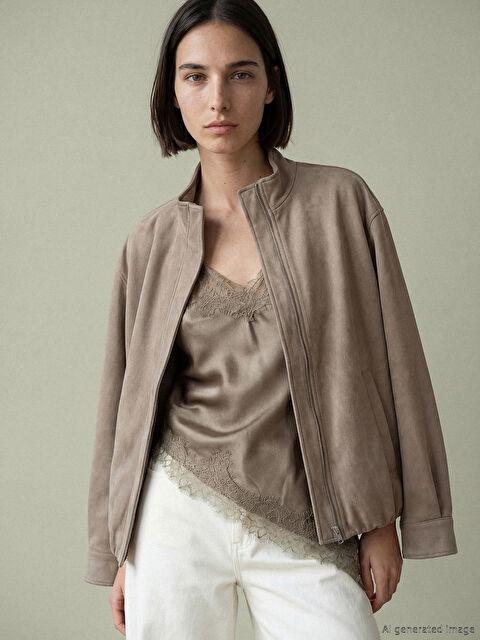 LCW Vision V Yaka Dantel Detaylı İp Askılı Bluz	 - S6M824Z8-EHW