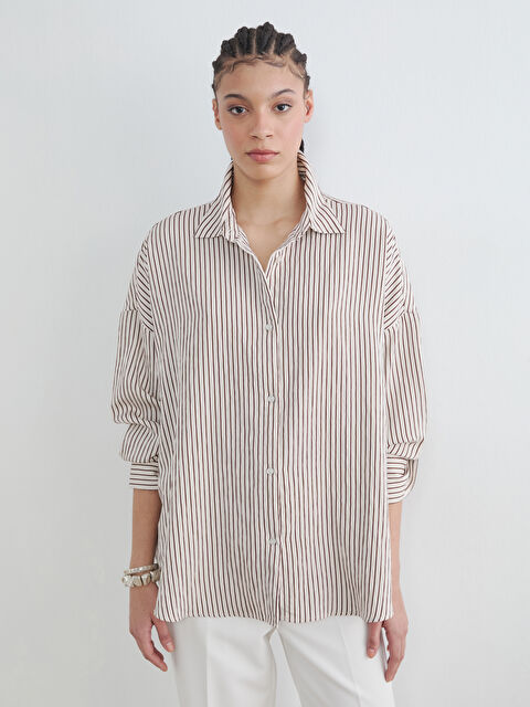 LCW Vision Çizgili Oversize Kadın Gömlek - S6M825Z8-LEW