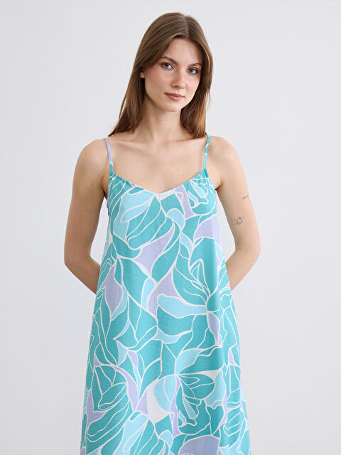 LCW Comfort V Yaka İp Askılı Desenli A Kesim Elbise - S6M826Z8-LRR