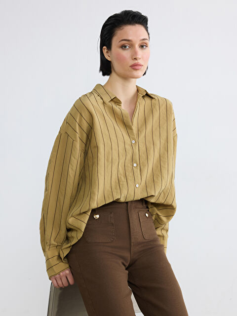 LCW Vision Çizgili Oversize Kadın Gömlek - S6M828Z8-LGE