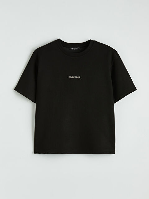 LCW Comfort Bisiklet Yaka Baskılı Kadın Tişört - S6M855Z8-CVL