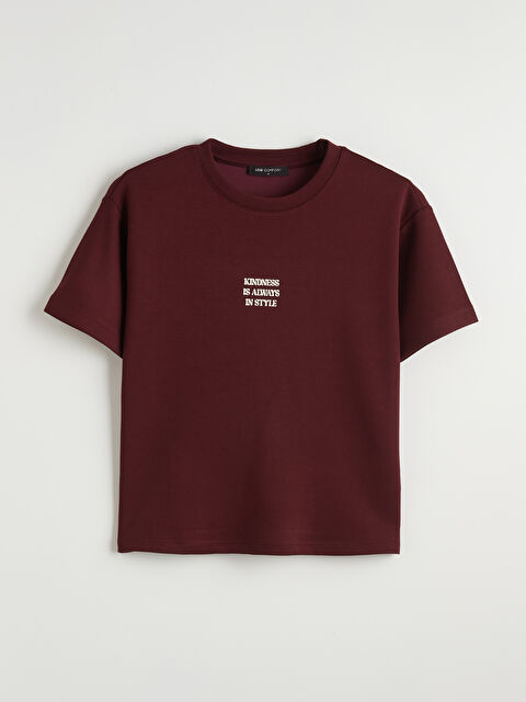 LCW Comfort Bisiklet Yaka Baskılı Kadın Tişört - S6M855Z8-HQT