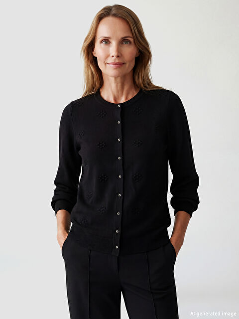 LCW Grace Bisiklet Yaka Kendinden Desenli Kadın Triko Hırka - S6M886Z8-CVL