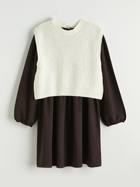 LCW Kids Bisiklet Yaka Kız Çocuk Elbise ve Triko Süveter - S6M908Z4-R9J