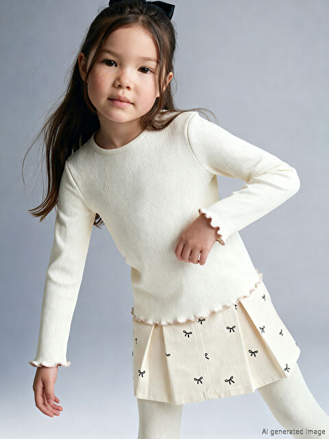 LCW Kids Bisiklet Yaka Kız Çocuk Uzun Kollu Tişört - S6M938Z1-R9J