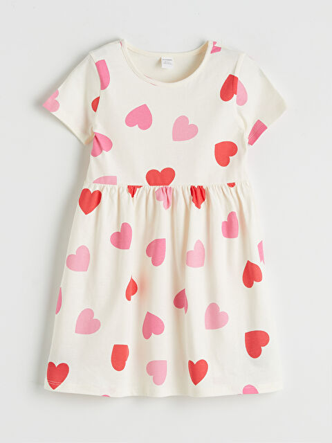 LCW Kids Bisiklet Yaka Kalp Baskılı Kız Çocuk Penye Elbise - S6M972Z1-LRA