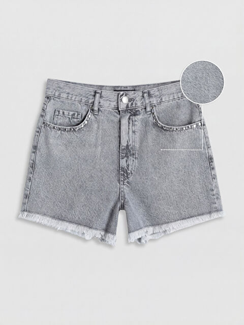 LCW Jeans Püsküllü Taşlı Kadın Jean Şort