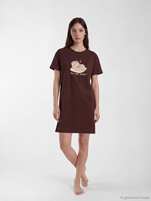 LCW Young Bisiklet Yaka Baskılı Kadın Gecelik - S6M993Z8-HRK