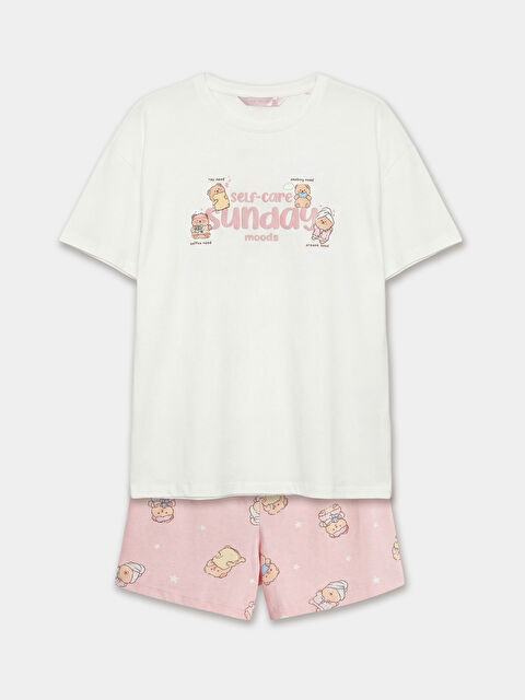 LCW Young Bisiklet Yaka Baskılı Kadın Şortlu Pijama Takımı - S6M996Z8-LT4