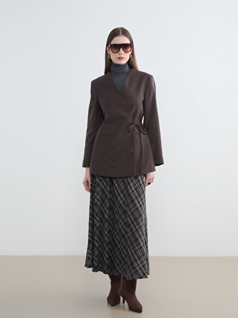 LCW Modest  Beli Fermuarlı Ekose Kloş Etek - S6MA07Z8-LKX