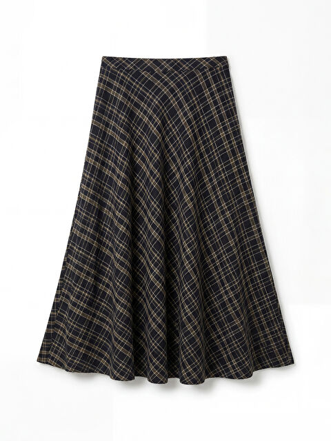 LCW Modest  Beli Fermuarlı Ekose Kloş Etek - S6MA07Z8-LKX