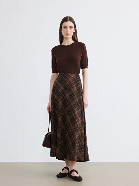 LCW Modest Beli Fermuarlı Ekose Kloş Etek	 - S6MA07Z8-LLL